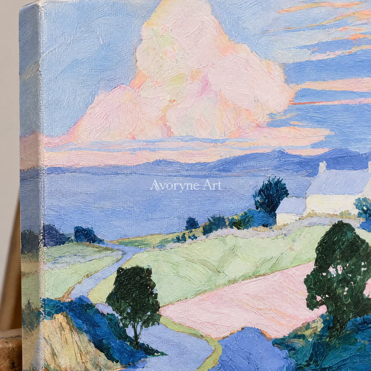 Ivory Open Current: Pastel Hillside Art — detail easel