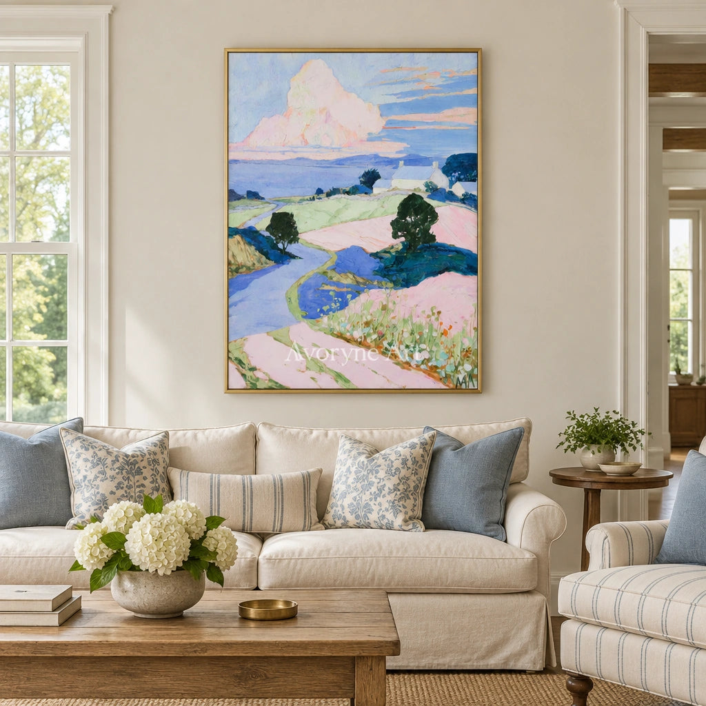 Ivory Open Current: Pastel Hillside Art — living gold