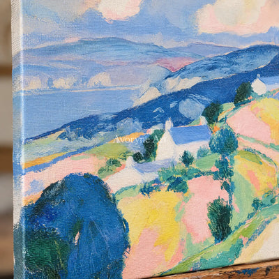 Ivory Open Gesture: Pastel Hillside Art — detail easel