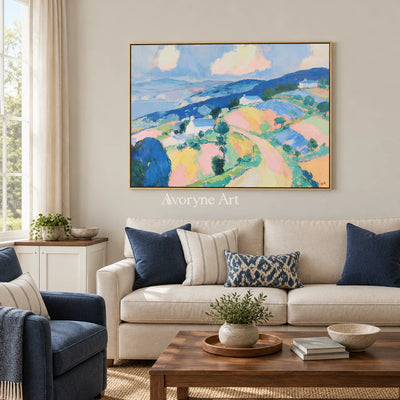 Ivory Open Gesture: Pastel Hillside Art — living gold