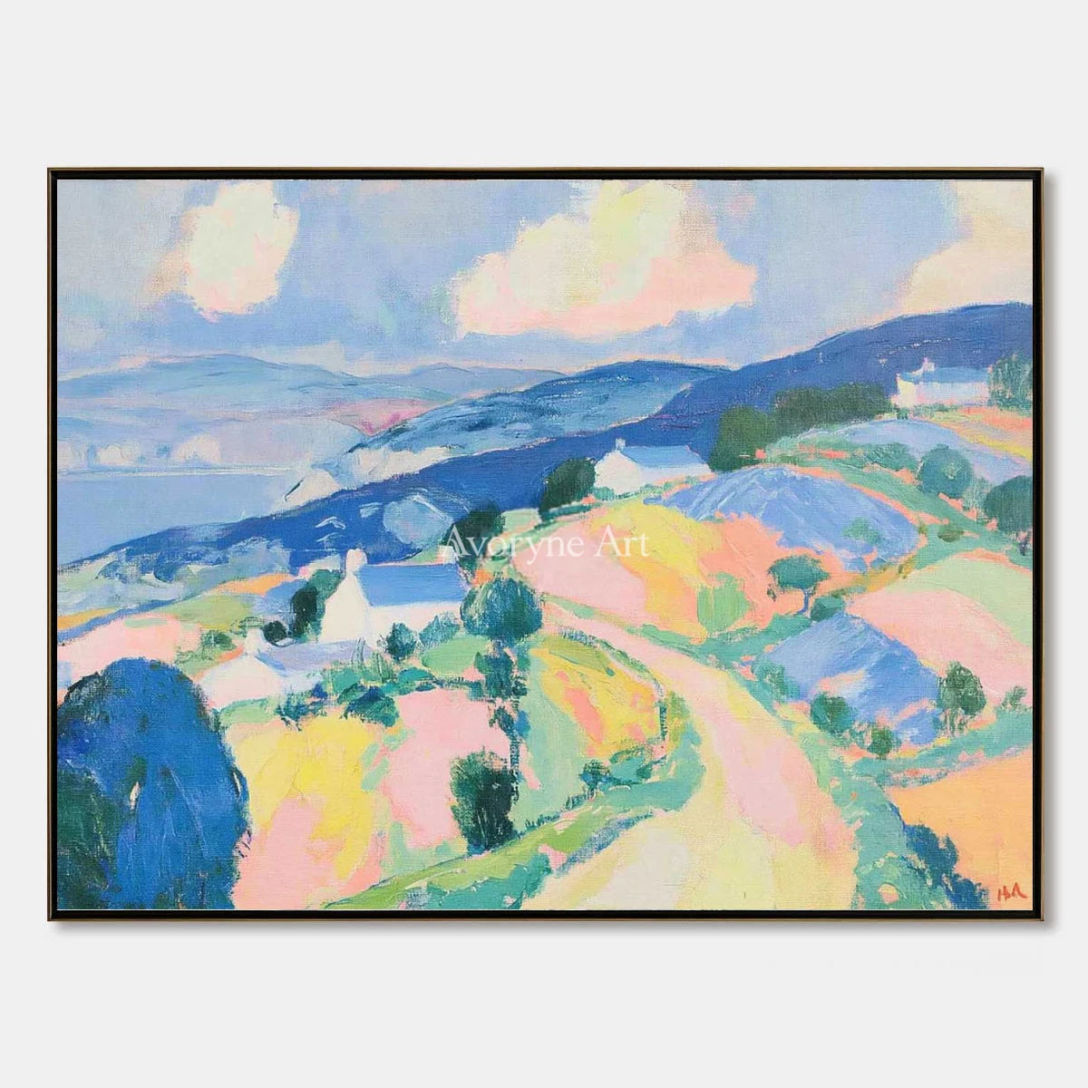 Ivory Open Gesture: Pastel Hillside Art — primary