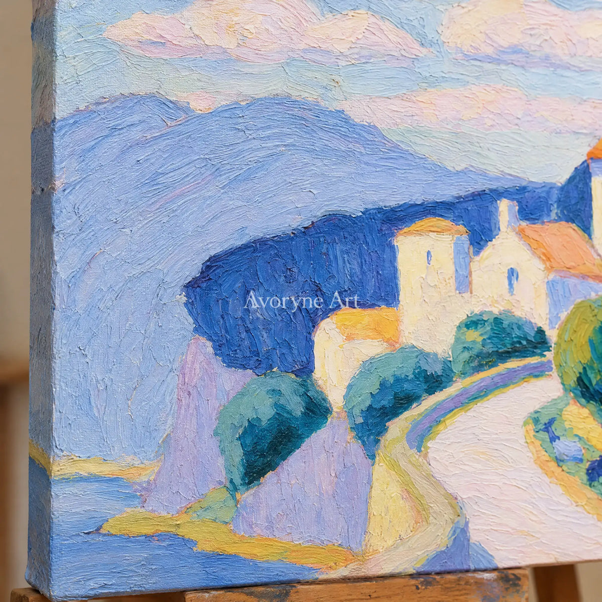 Ivory Open Memory: Pastel Hillside Art — detail easel