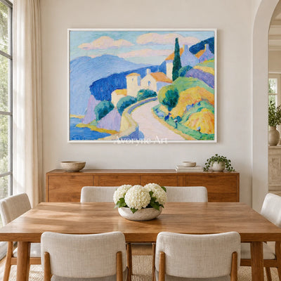 Ivory Open Memory: Pastel Hillside Art — dining white