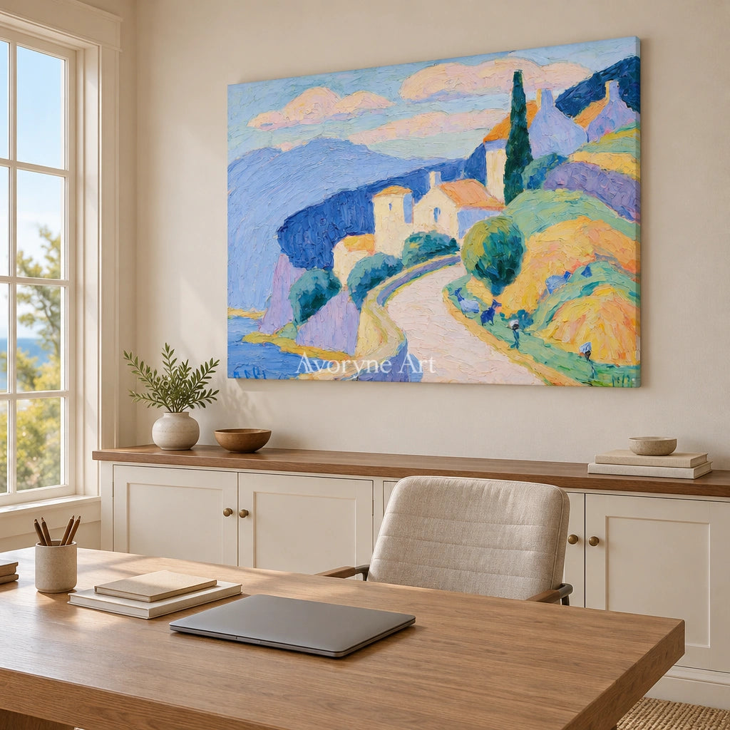 Ivory Open Memory: Pastel Hillside Art — office frameless