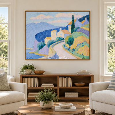 Ivory Open Memory: Pastel Hillside Art — villa wood