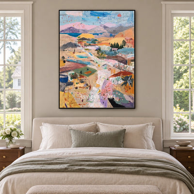 Ivory Distant Drift: Pastel Valley Art — bedroom black