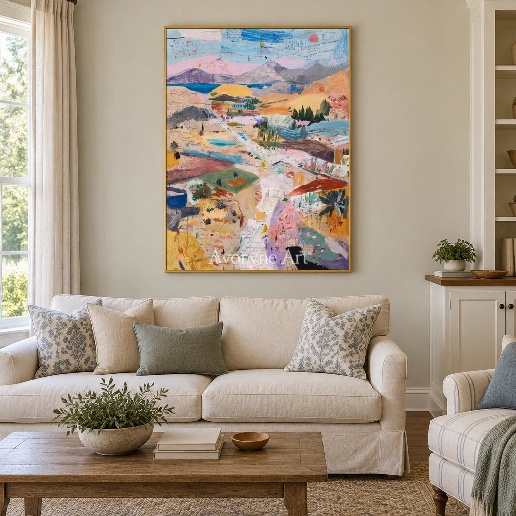 Ivory Distant Drift: Pastel Valley Art — living gold