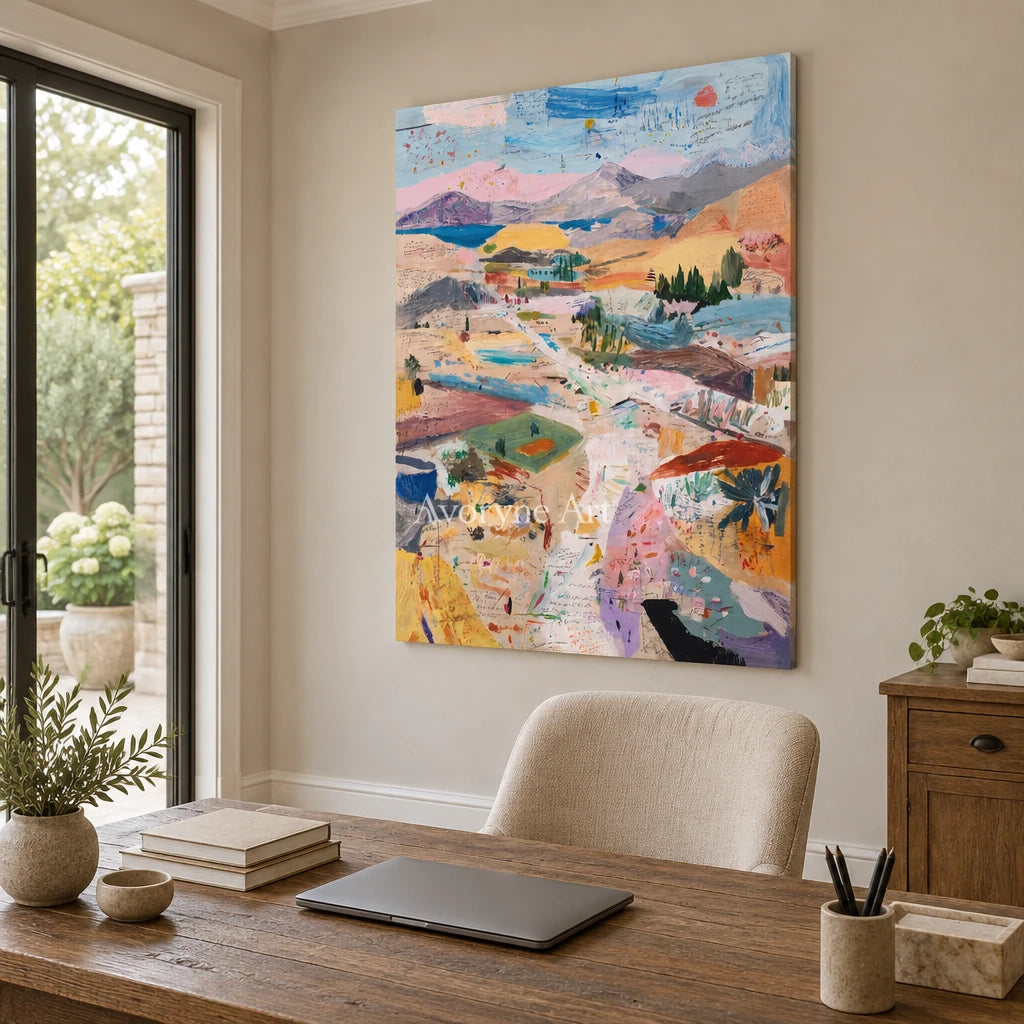 Ivory Distant Drift: Pastel Valley Art — office frameless
