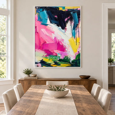 Pink Crescendo: Pink and Blue Abstract Wall Art — dining white