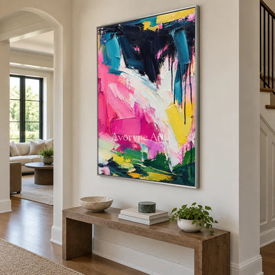 Pink Crescendo: Pink and Blue Abstract Wall Art — entry silver