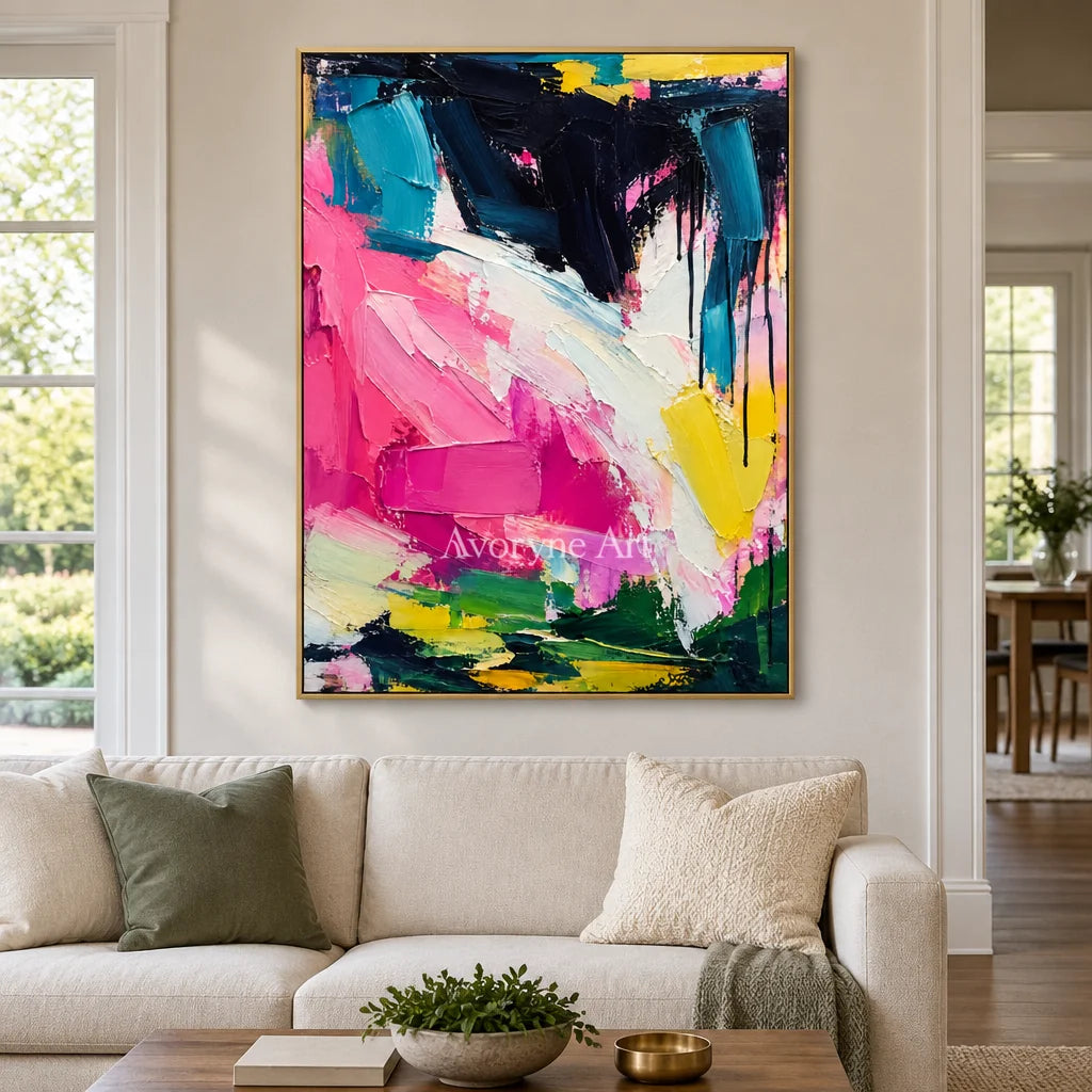 Pink Crescendo: Pink and Blue Abstract Wall Art — living gold