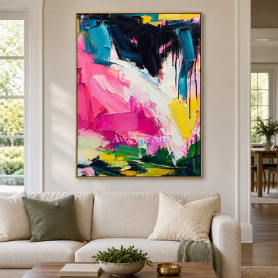 Pink Crescendo: Pink and Blue Abstract Wall Art — living gold