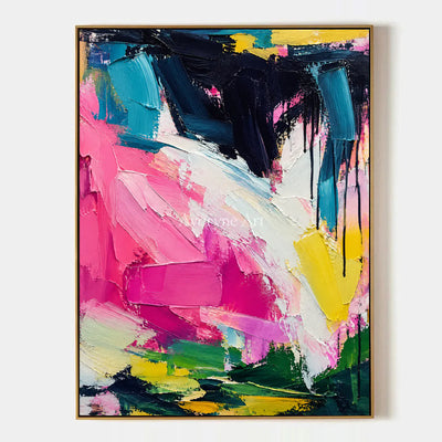 Pink Crescendo: Pink and Blue Abstract Wall Art — primary