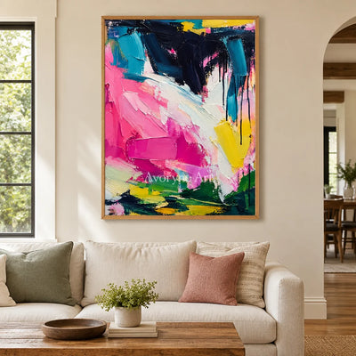 Pink Crescendo: Pink and Blue Abstract Wall Art — villa wood