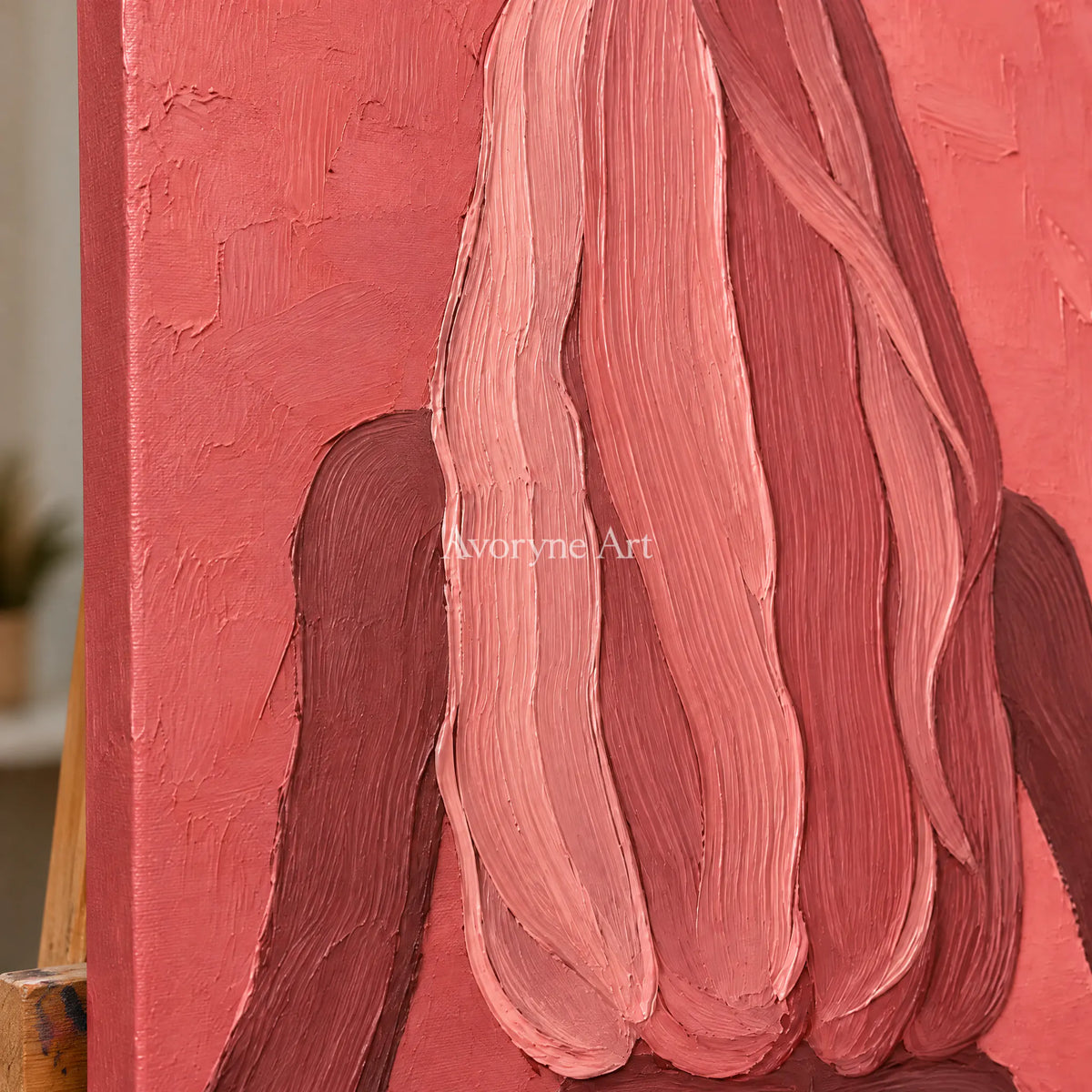 Rose Silhouette: Pink Female Figure Wall Art — detail easel