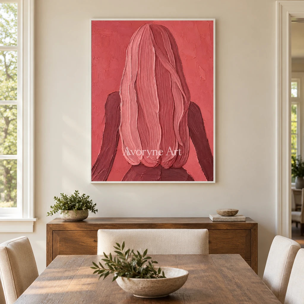 Rose Silhouette: Pink Female Figure Wall Art — dining white