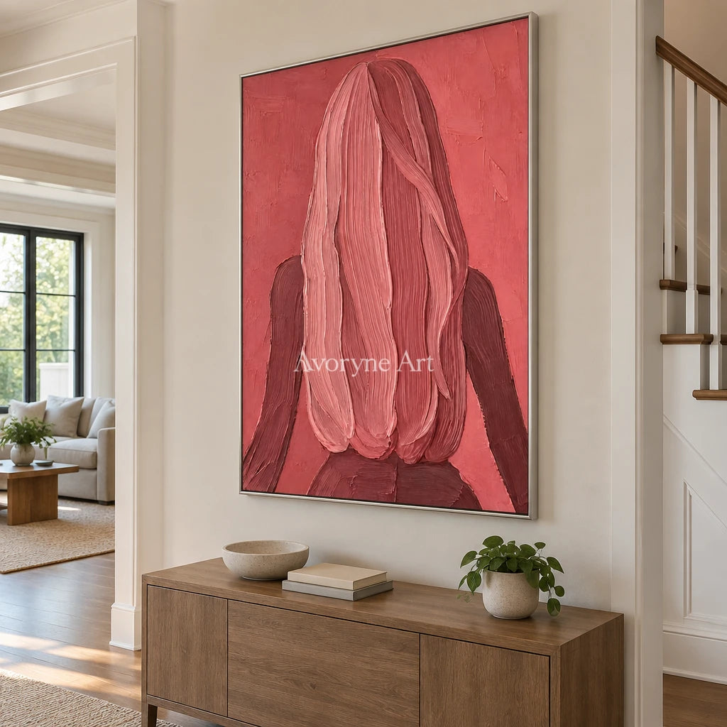 Rose Silhouette: Pink Female Figure Wall Art — entry silver