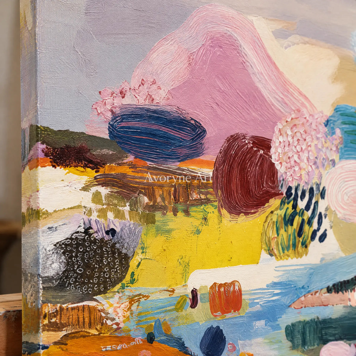 Ivory Distant Interval: Pink Organic Pattern — detail easel