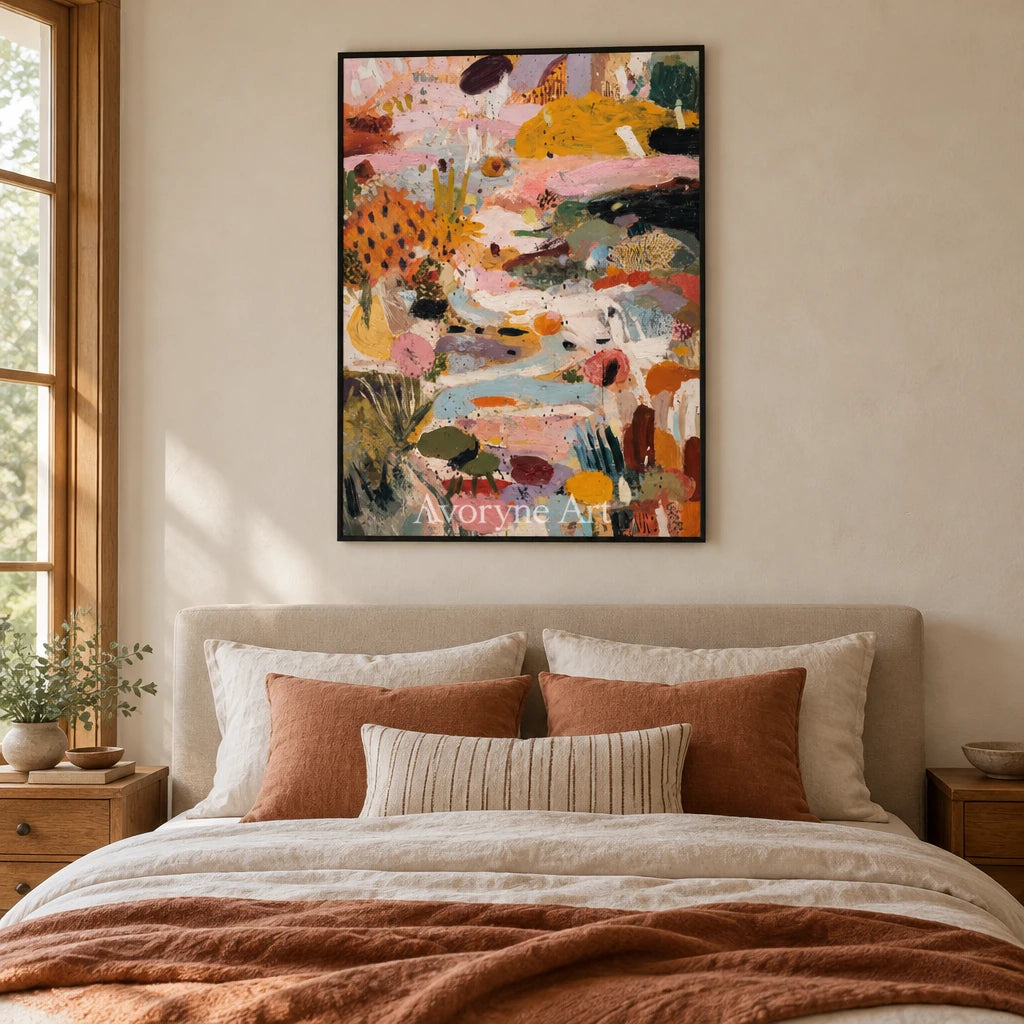Ivory Distant Reverie: Pink Organic Pattern — bedroom black