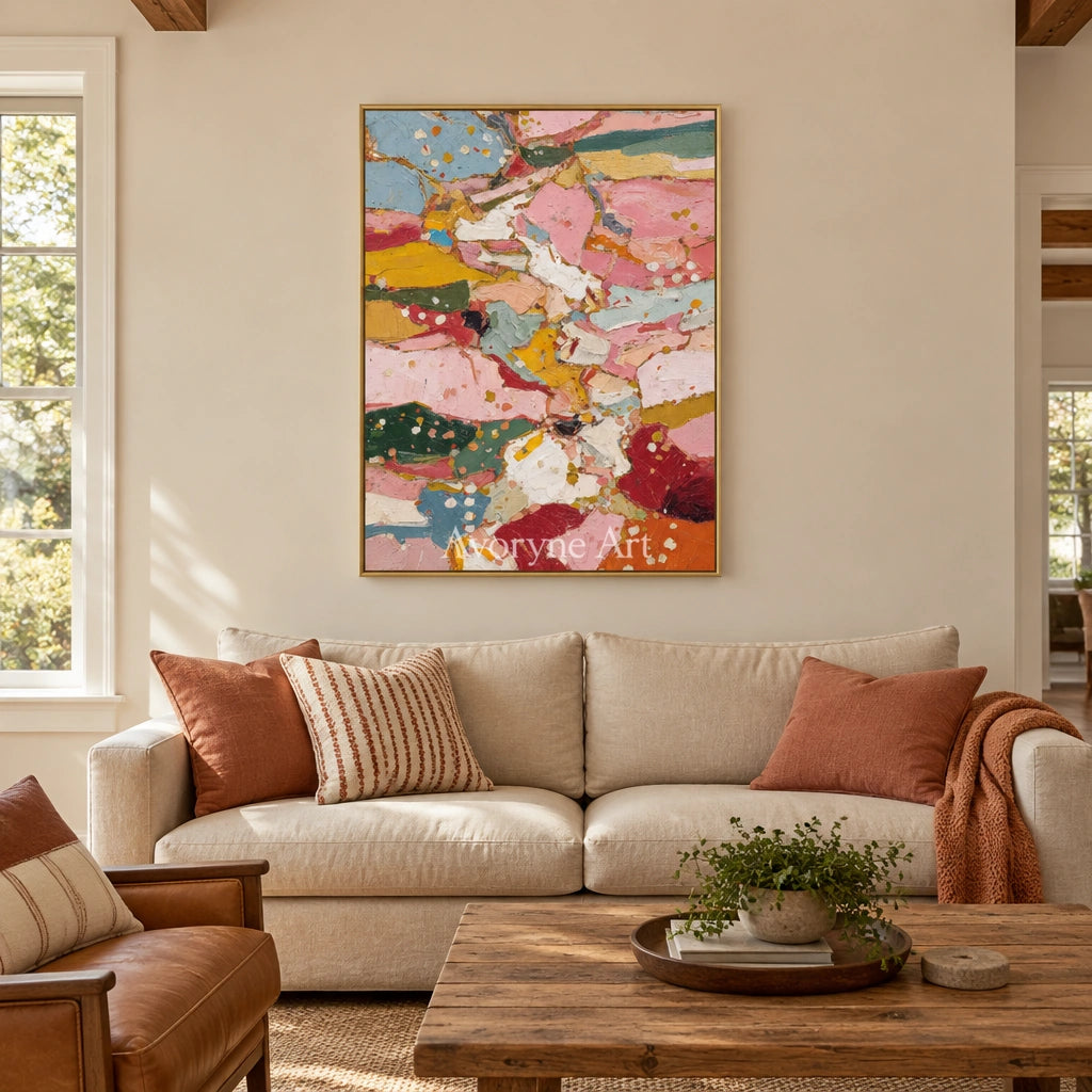 Ivory Distant Poem: Pink Patch Abstract — living gold