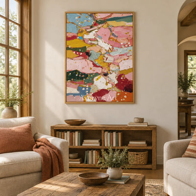 Ivory Distant Poem: Pink Patch Abstract — villa wood