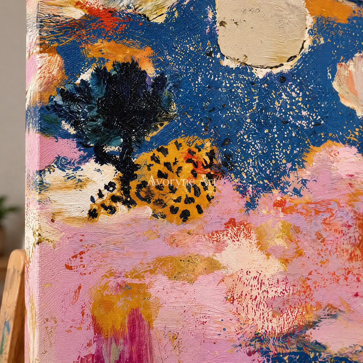 Ivory Tender Drift: Pink Pattern Abstract — detail easel