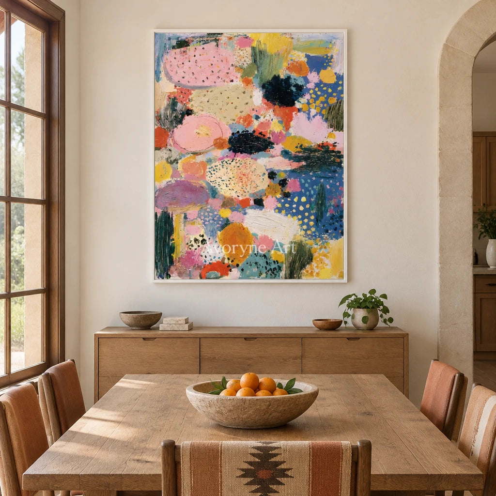 Ivory Tender Reverie: Pink Pattern Abstract — dining white