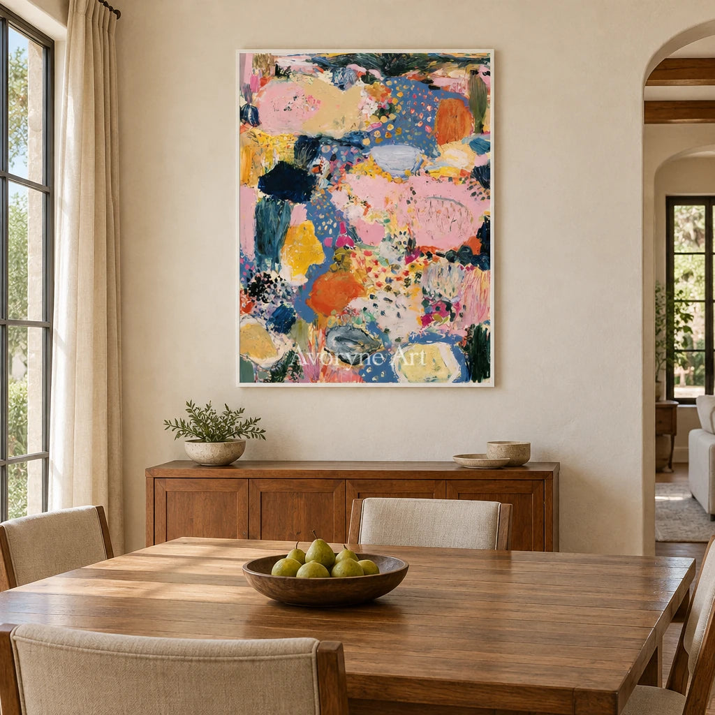 Ivory Tender Verse: Pink Pattern Abstract — dining white