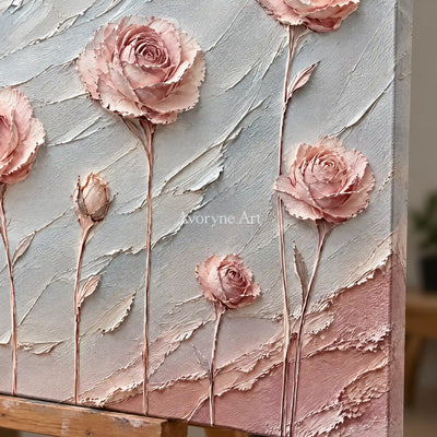 Petal Whispers: Pink Rose Textured Wall Art Wall Art — detail easel