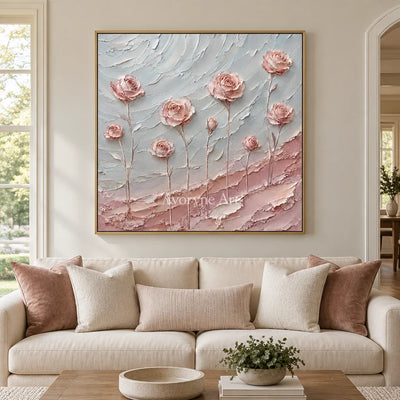 Petal Whispers: Pink Rose Textured Wall Art Wall Art — living gold