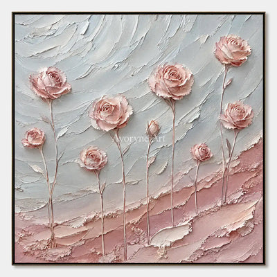 Petal Whispers: Pink Rose Textured Wall Art Wall Art — primary