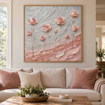 Petal Whispers: Pink Rose Textured Wall Art Wall Art — villa wood