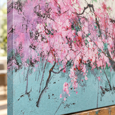 Pink Branch Rhapsody: Pink Textured Blossom Branch Wall Art — detail easel