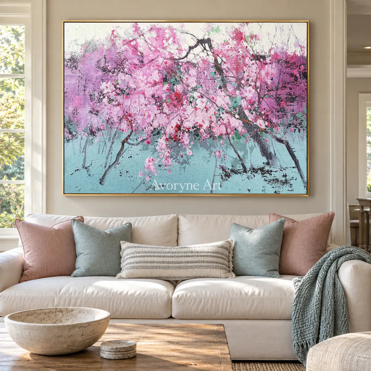 Pink Branch Rhapsody: Pink Textured Blossom Branch Wall Art — living gold