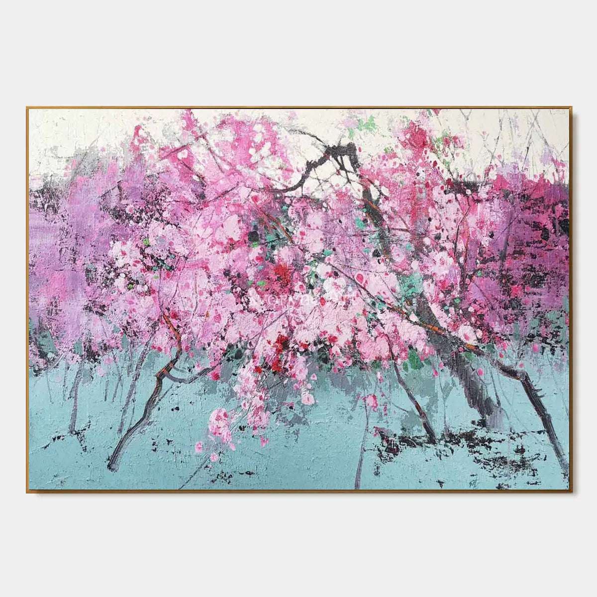 Pink Branch Rhapsody: Pink Textured Blossom Branch Wall Art — primary