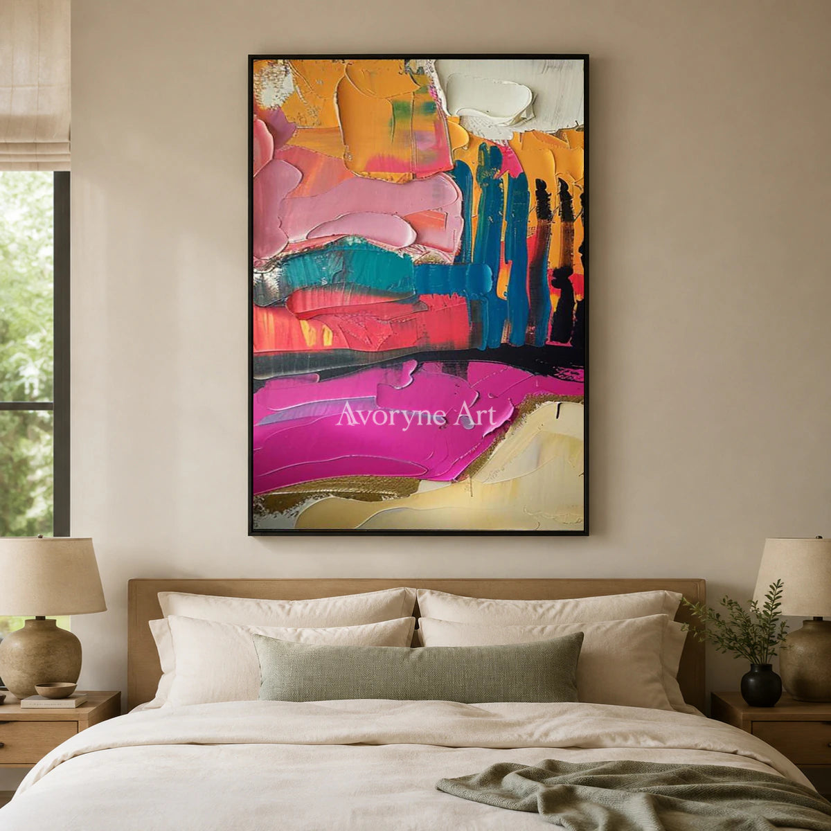 Rose Momentum: Pink Textured Colorful Abstract Wall Art — bedroom black