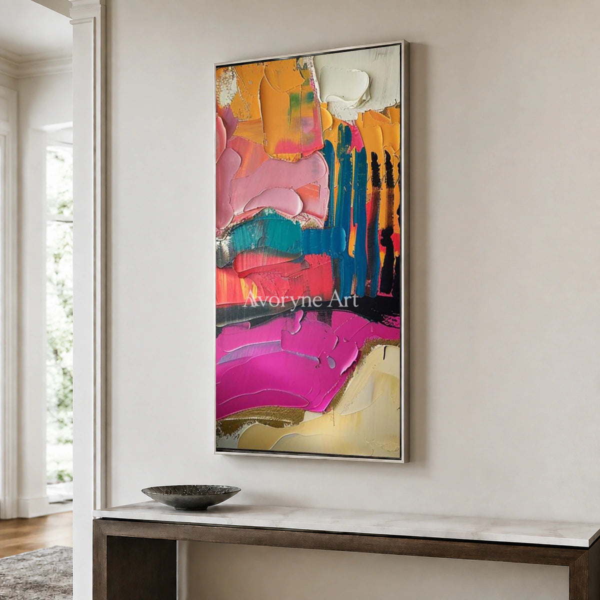Rose Momentum: Pink Textured Colorful Abstract Wall Art — entry silver