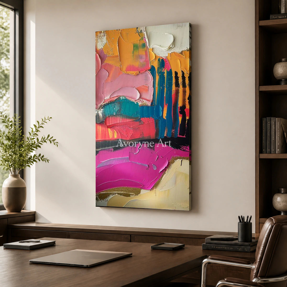 Rose Momentum: Pink Textured Colorful Abstract Wall Art — office frameless
