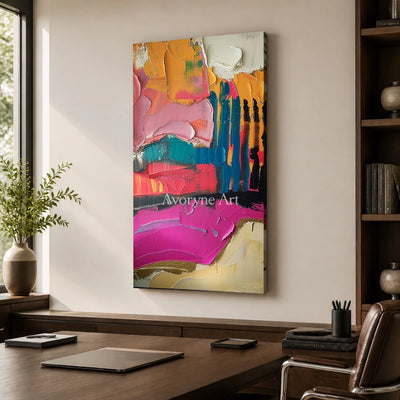 Rose Momentum: Pink Textured Colorful Abstract Wall Art — office frameless