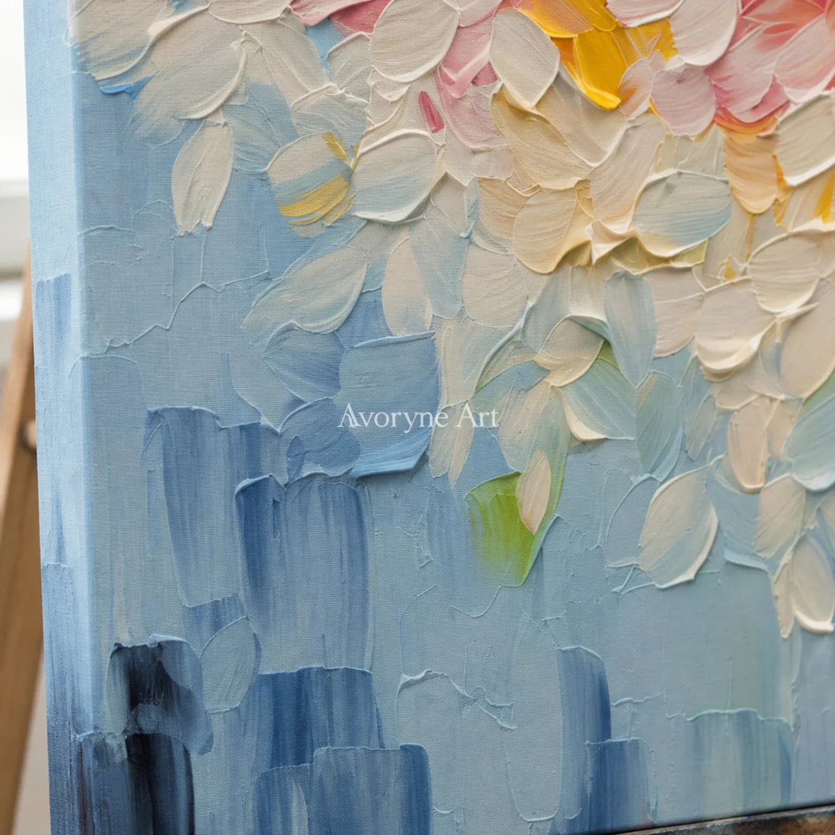 Blossom Tides: Pink Textured Floral Wall Art — detail easel
