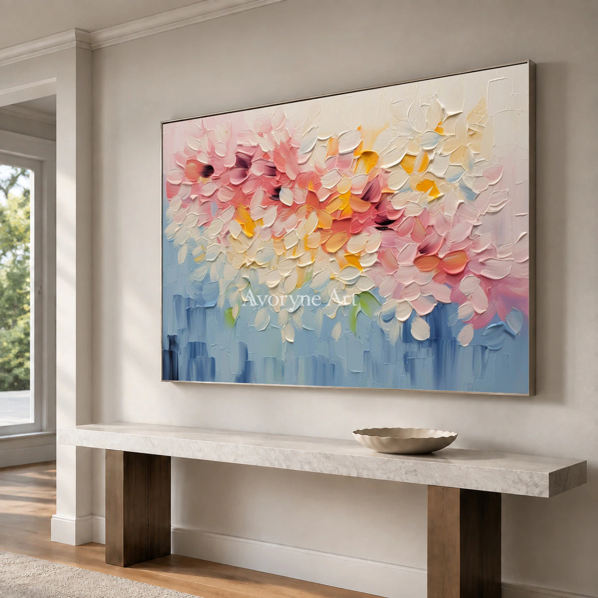 Blossom Tides: Pink Textured Floral Wall Art — entry silver