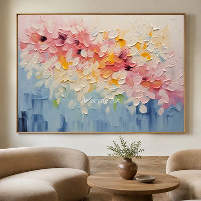Blossom Tides: Pink Textured Floral Wall Art — hotel wood