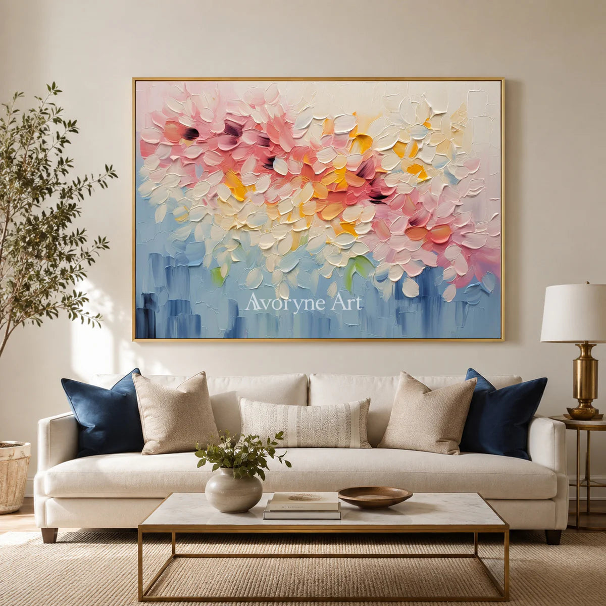 Blossom Tides: Pink Textured Floral Wall Art — living gold