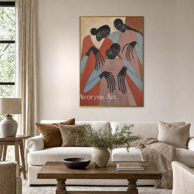 Sisters in Terracotta: Pink Three Women Figurative Wall Art — living gold