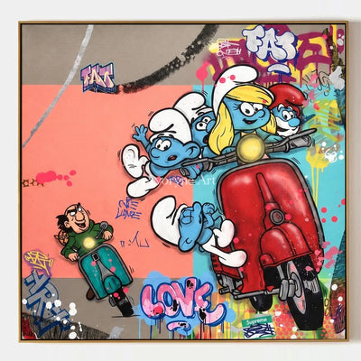 Soft Reverberation, hand-painted playful character wall art by Jeroen van der Meer