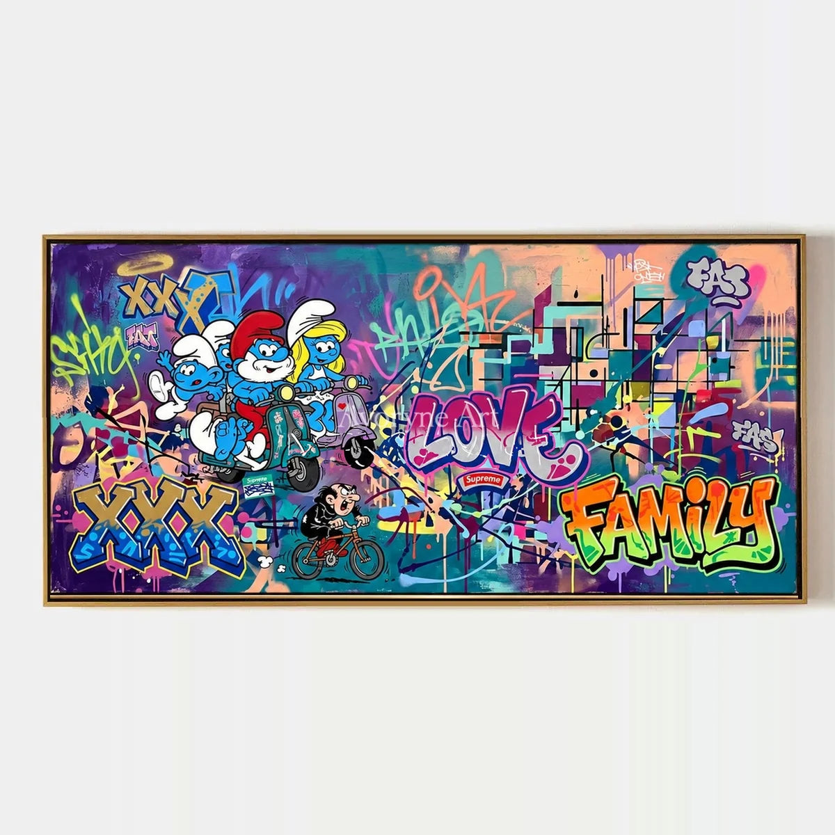 Hidden Passage, hand-painted playful character wall art by Jeroen van der Meer