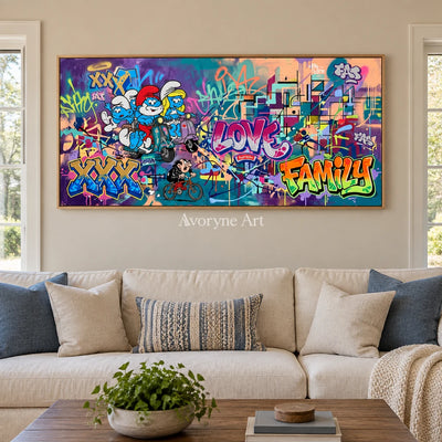 Hidden Passage playful character wall art with a wood frame in a villa living space