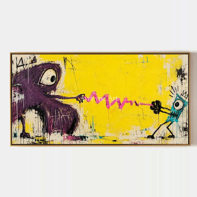 Gentle Rhythm, hand-painted playful character wall art by Jeroen van der Meer