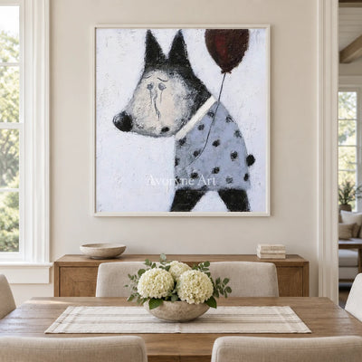Aster Haze: Playful Dog Art — dining white