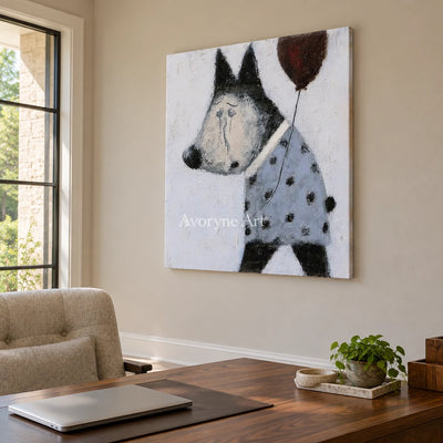 Aster Haze: Playful Dog Art — office frameless